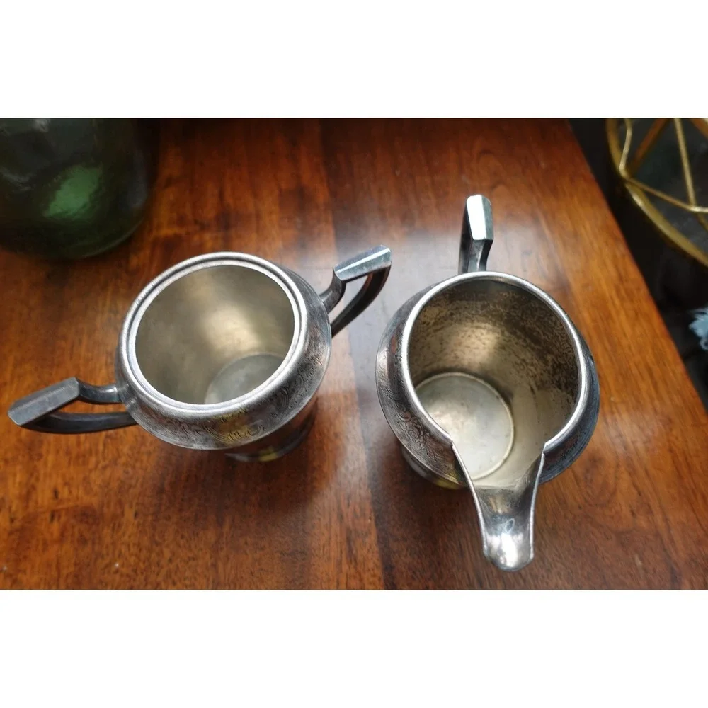 Vintage‎ silver metal Rogers style 5016 creamer and sugar set